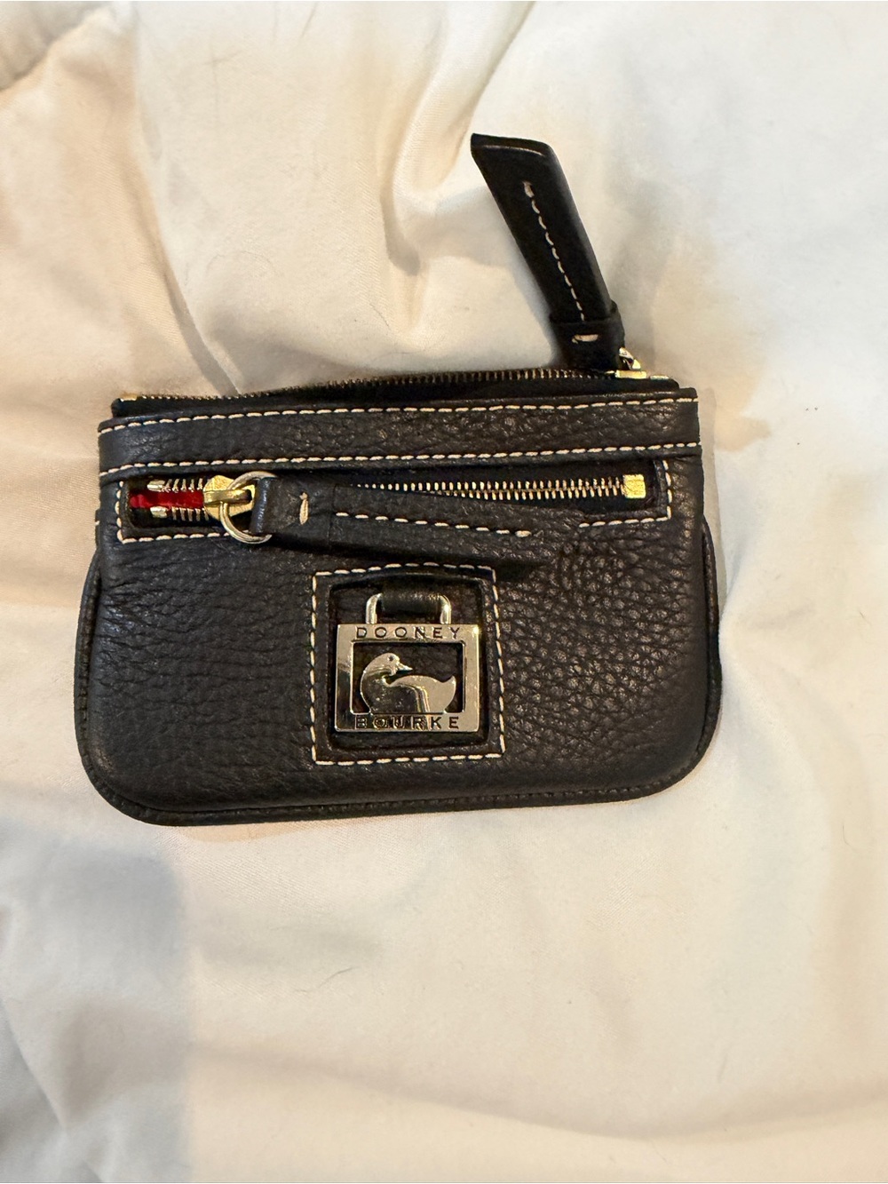 Dooney & Bourke Black Pebbled Leather Small Zip Wristlet with Logo Plaque